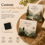 Custom canvas fridge magnet with personalized travel and adventure-themed artwork on a premium mini canvas. Strong magnetic refrigerator magnet ideal for custom photos, vacation memories, family keepsakes, wedding gifts, anniversary gifts, travel lovers, camper van enthusiasts, and personalized home décor. Durable mini canvas magnet featuring vibrant print quality, strong magnetic backing, and meaningful custom designs for refrigerators, lockers, and office spaces.