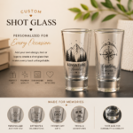 Personalized shot glasses featuring custom UV printed designs, names, logos, and text on premium glass shot glasses, perfect for birthdays, celebrations, Father's Day gifts, travel souvenirs, and special occasions.