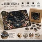 Custom UV printed acrylic puzzle with 40 pieces featuring personalized artwork, glossy finish, vibrant colors, and premium acrylic construction.