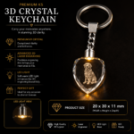 Personalized 3D crystal keychain crafted from premium K9 crystal featuring custom laser engraved photos, pet portraits, and keepsakes with built-in LED light, perfect for memorial gifts, pet remembrance gifts, and personalized keychains.