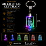 Personalized 3D crystal keychain with LED light, custom photo keychain engraved inside premium K9 crystal, memorial keychain, pet memorial gift, custom keepsake keychain, personalized gift for couples, family, and special occasions.